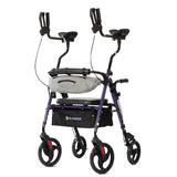 ELENKER Upright Rollator Walker, Stand Up Walkers for Seniors with Armrest, Front Pouch, 10  Wheels, Sponge Padded Seat and Bac