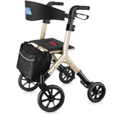 WALK MATE Rollator Walker for Seniors Taller 5.3~7ft with Height-Adjustable Seat, 10 Inch Wheels Wire-Hidden Walkers Compact Fol
