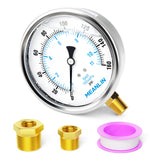 MEANLIN MEASURE 0~160Psi Stainless Steel 1/4 NPT 4 FACE DIAL Liquid Filled Pressure Gauge WOG Water Oil Air Lower Mount, with 1/