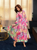 W For Woman Multicolour Floral Printed Synthetic Anarkali Kurta