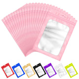 100 PCS Pink Resealable Mylar Bags with Frosted Clear Window Packaging Bags Foil Pouch Zipper Bag for Food Self Sealing Storage 