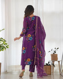 Gosriki Women'S Chanderi Cotton Straight Printed Kurta With Pant & Dupatta (Tank Violet-Kbv-Gs_S_Violet_Small),Violet,,B0CNLYXCLP