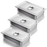 WantJoin Steam Table Hotel Pans with Lid 1/1 Full Size 4 Inch Deep 3 Pack, Stainless Steel Metal Tray Sets Food Storage Containe