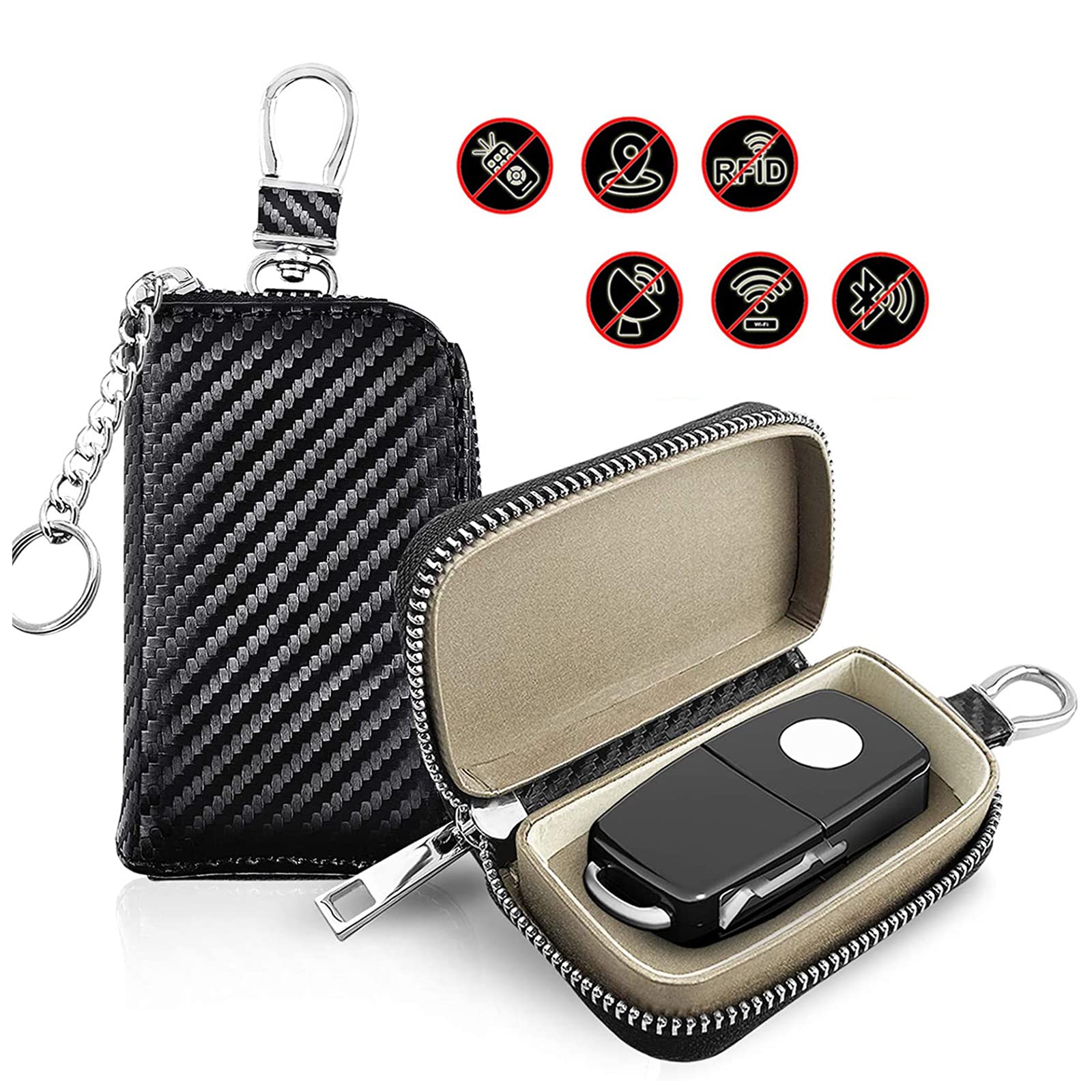FOXNSK 2Pcs Car Key Case, Faraday Cage Car Key Protector RFID Signal Blocking Anti-Theft Pouch Anti-Hacking Case Blocker