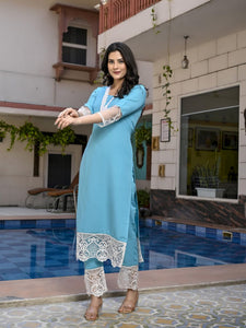 Gosriki Women'S Cotton Blend Straight Solid Kurta With Pant (Takada Sky Blue-Gs_Xxl_Sky Blue_Xx-Large),Sky Blue,2,B0D41SQ8V9
