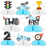 JOYMEMO 8 Pieces Two Fast Honeycomb Centerpieces - Race Car 2nd Birthday Party Decorations for Boys, Let's Go Racing Checkered F