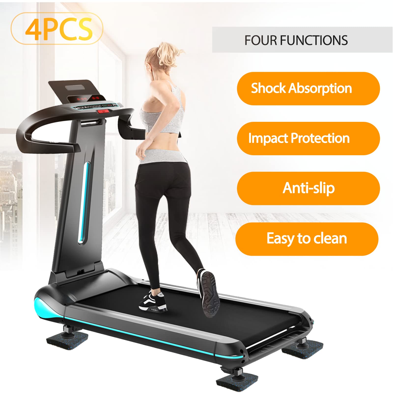 Treadmill Mat Pads, Exercise Equipment Mat with High Density Rubber for Protect Floors 3.94 x 3.94 x 0.5 (4 PCS) Black