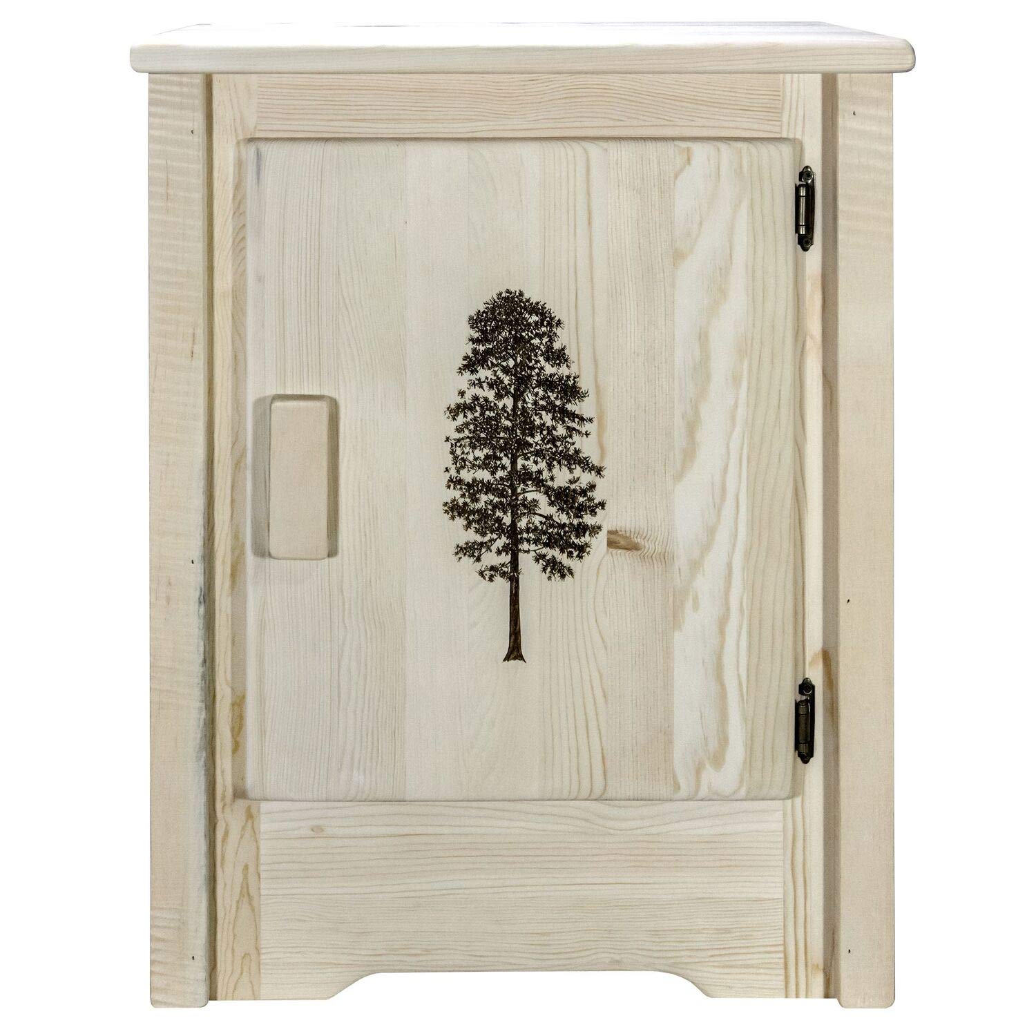 Montana Woodworks Homestead Collection Accent Cabinet With Laser Engraved Pine Design, Right Hinged, Clear Lacquer Finish
