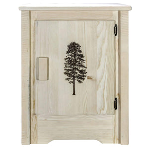 Montana Woodworks Homestead Collection Accent Cabinet With Laser Engraved Pine Design, Right Hinged, Clear Lacquer Finish