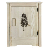 Montana Woodworks Homestead Collection Accent Cabinet With Laser Engraved Pine Design, Right Hinged, Clear Lacquer Finish