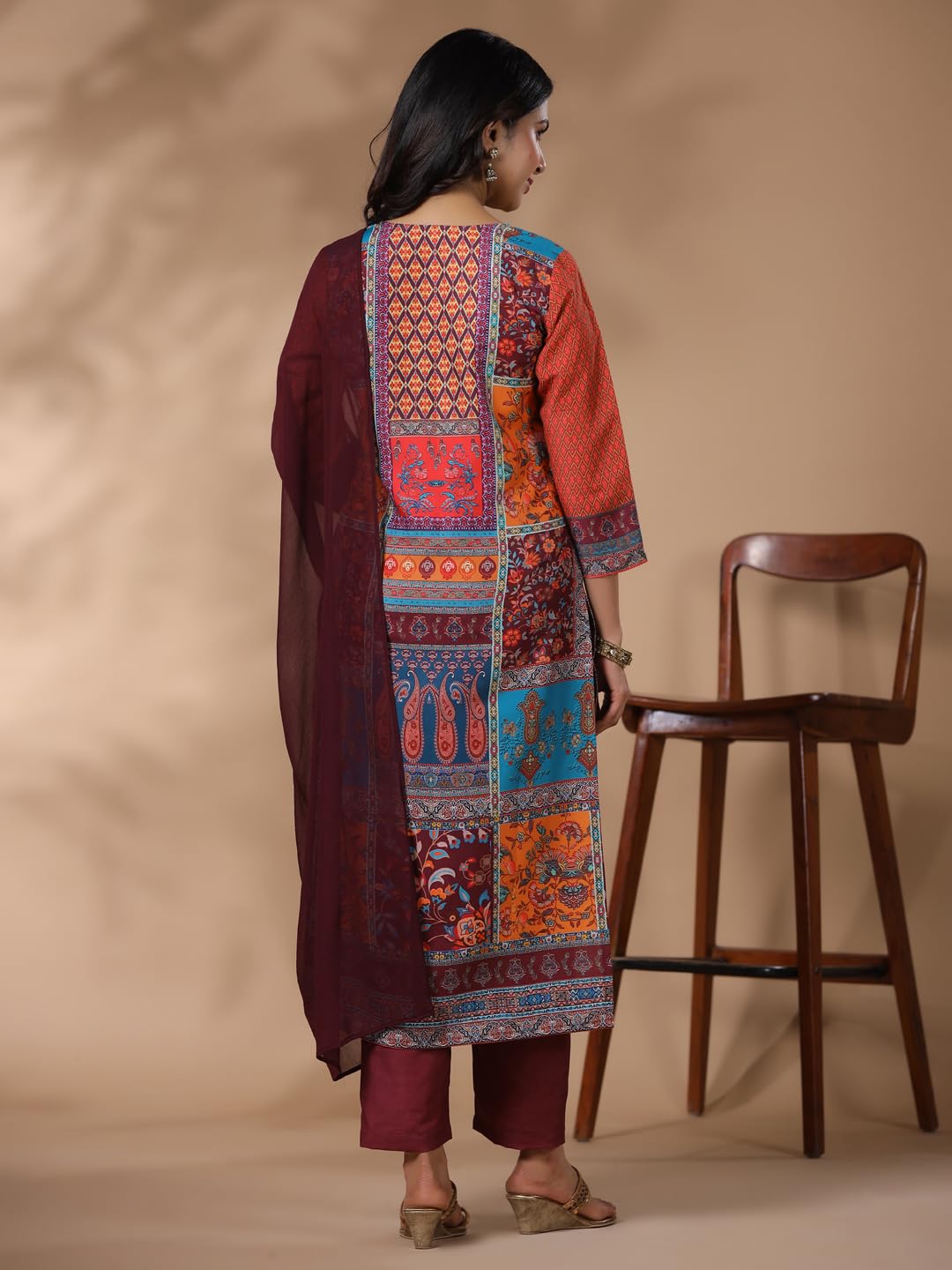 Gosriki Women'S Rayon Blend Printed Straight Kurta With Pant & Dupatta (Rigved Maroon-Gs_L_Maroon_Large),Maroon,,B0CYPLKN36