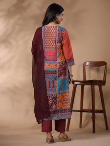 Gosriki Women'S Rayon Blend Printed Straight Kurta With Pant & Dupatta (Rigved Maroon-Gs_L_Maroon_Large),Maroon,,B0CYPLKN36