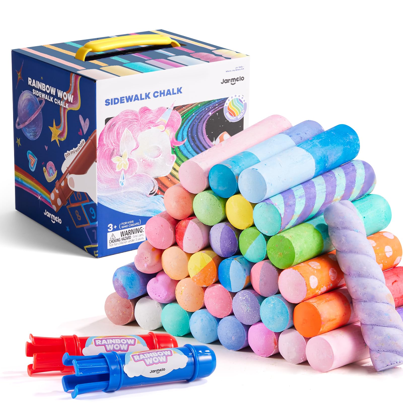 Jar Melo 38 PCS Sidewalk Chalk for Kids- Colored Sidewalk Chalk with Holder,Jumbo Washable & Non-Toxic Chalks-Outdoor Play and C