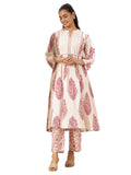 Libas Womens Printed Cotton A-Line Kurta With Trousers