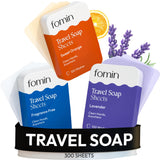FOMIN - Antibacterial Paper Soap Sheets Tin for Traveling - (300 Sheets) Variety Pack (Unscented, Orange, Lavender) Portable Tra