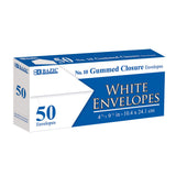 BAZIC White Envelope #10 Gummed Seal 4 1/8 x 9 1/2, No Window Mailing Envelopes, for Businesses Checks Invoices (50/Pack), 1Pac