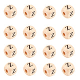 KISSITTY 100pcs Letter Z Wood Beads for Key Chains Cube Wooden Beads 10mm Large Hole Natural Square Alphabet Wooden Loose Beads 
