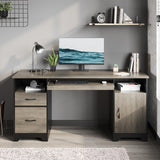 Bestier 59Executive Desk with 2 Drawers, Computer Desk with Storage Cabinet, Industrial Wood Desk with File Drawer, Keyboard