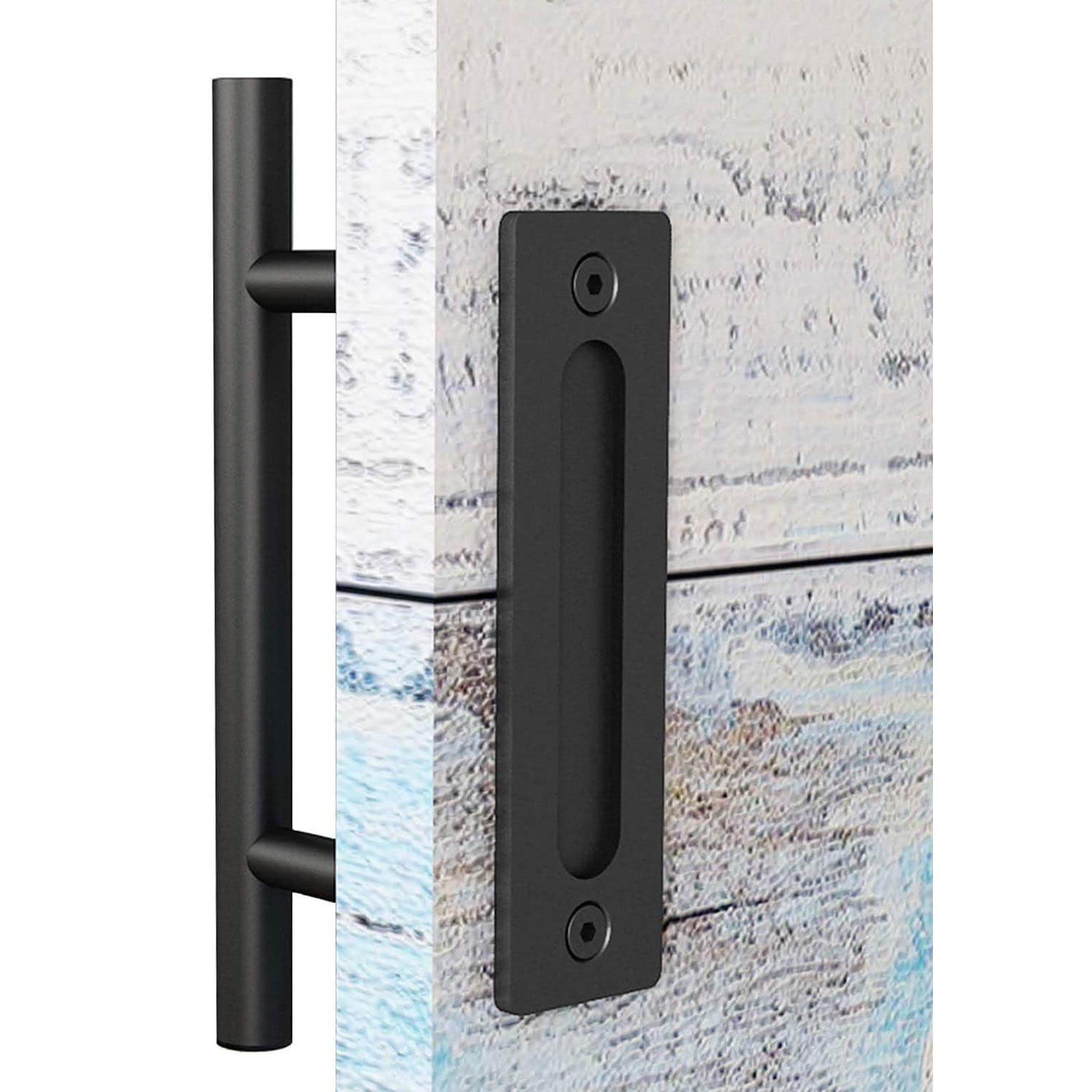 Easelife 12 Sliding Barn Door Handles And Pulls,Rustic Double Sided Hardware Set,Heavy Duty,Matte Black Powder Coated Finish,E