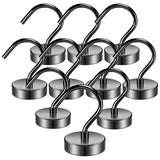 Grtard 10Pack Strong Magnetic Hooks Heavy Duty 35lbs Strong Neodymium Magnet Hooks for Hanging, Black Large Magnetic Hooks for C