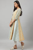 W For Woman Light Green Geometric Printed Cotton Regular Glitter Kurta With Beads Green Xl