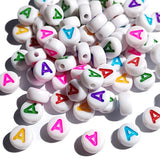 Yiizzxin 200pcs Colorful Acrylic Letter A Beads,4x7mm Round Flat Multicolor Letter A Beads,White Background Mixed Color Alphabet