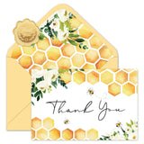 Whaline 24 Pack Bee Thank You Cards Honeycomb Note Cards with Envelope Sticker Floral Bee Greeting Blank Card for Summer Birthda