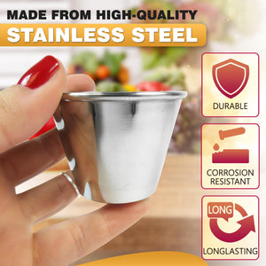 12Pcs Round Stainless Steel Sauce Cup - 2.5 Oz Dipping Sauce Cups Reusable Small Sauce Bowls Mixing Cups Ramekins with Lids Sauc