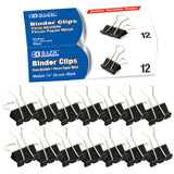 BAZIC Binder Clips Medium 1 1/4 (32mm) Black, Paper Clamps Paper Clip, Paperclips for Office School Supplies Home Kitchen (12/P