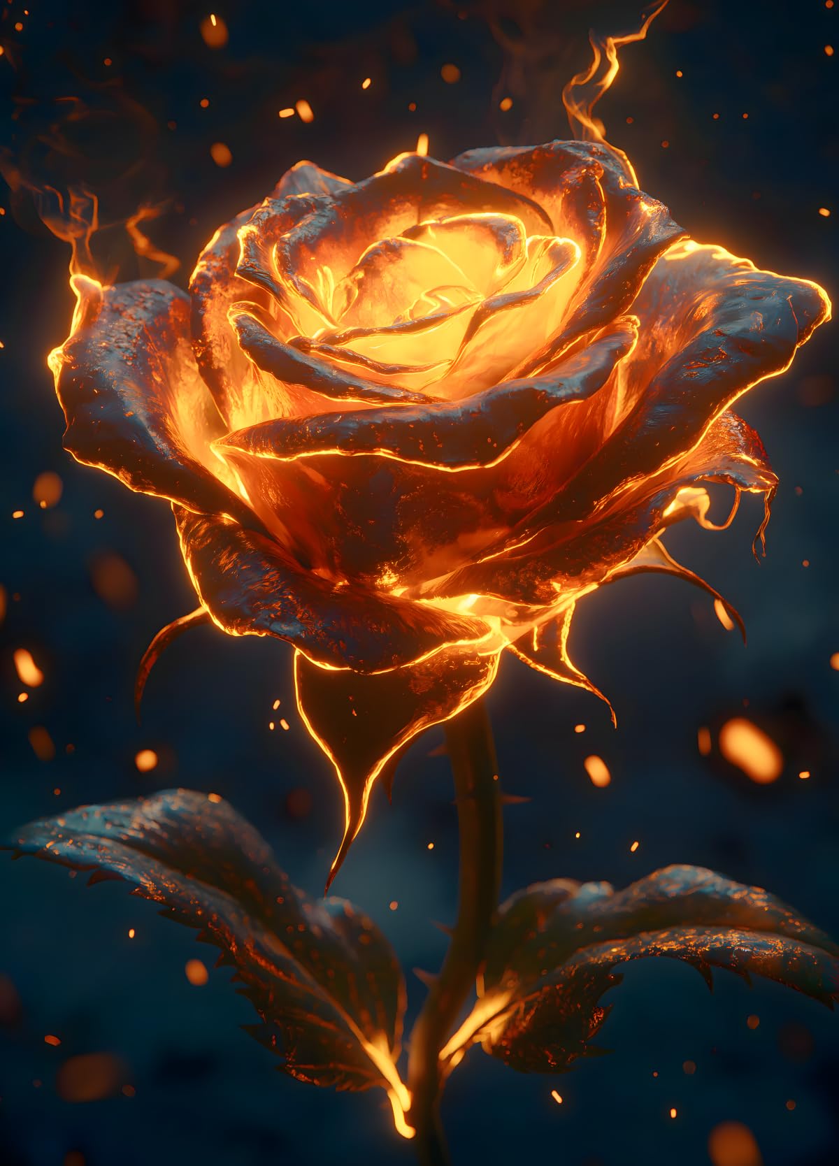 Ohhvvow 5D Burning Rose Diamond Art Kit for Adults, 12x16 Inch Flames & Fire-Themed Flower Diamond Painting with Canvas, DIY Ful