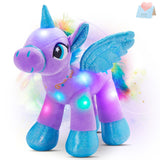 Houwsbaby 14'' Purple LED Light Up Unicorn Stuffed Animal,Unicorn Plush Toy,Glowing Horse Plush Toy Night Light Glitter Present 