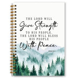Foritho Watercolor Forest Christian Notebook, Psalm 29:11 Bible Journal, Religious Prayer Journal for Woman, Church Notes Notebo