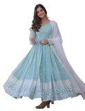 Wedani Faux Georgette Embroidered Anarkali Kurta Set For Women (In Alpha L Regular Sky Blue),SKY BLUE,L
