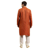 Sojanya (Since 1958 Men'S Jacquard Silk Orange & Gold Kurta Size 40