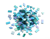 Lanyani Iridescent Mosaic Glass Tiles 200 Pieces Bulk Stained Glass Tile for Mosaic Crafts, 4 Shapes Assortment,Transparent Blue