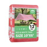 RAINDEWAY Tarps 6x10 Feet,12 Mil Sunshade Striped Tarp Waterproof,Multipurpose Poly Tarp Cover with Grommets and Reinforced Edge
