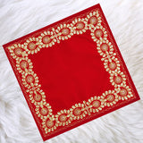 Aasanwala.com (Feel the Divine) Red Velvet Designer Aasan Pooja Cloth Mat Mandir Temple Home Office Base Chowki 38 x 38 cm