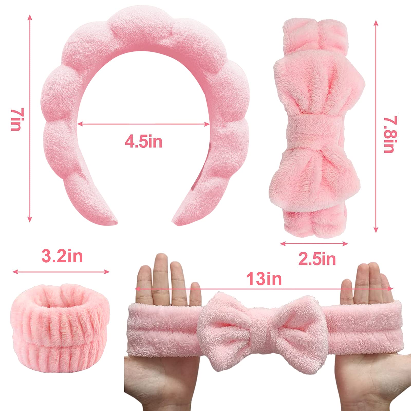 TLUXX 4-Piece Spa Headband & Wristband Set, Reusable Makeup & Skincare Accessories for Face Washing, Preventing Liquid Overflow