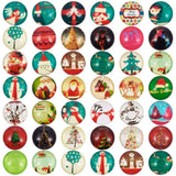 Beadthoven Box of 190pcs 12mm Mixed Christmas Printed Half Round Glass Cabochons Flat Back Gem Cover for Dome Jewelry Making
