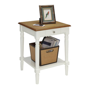 Convenience Concepts French Country End Table 18 -Traditional Farmhouse Side Table with Storage Drawer and Shelf, Living Room,