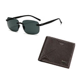 Luminex Commerce Polarized Rimless Sport Sunglasses For Men & Genuine Leather Rfid Blocking Bifold Wallet With 2 Id Windows