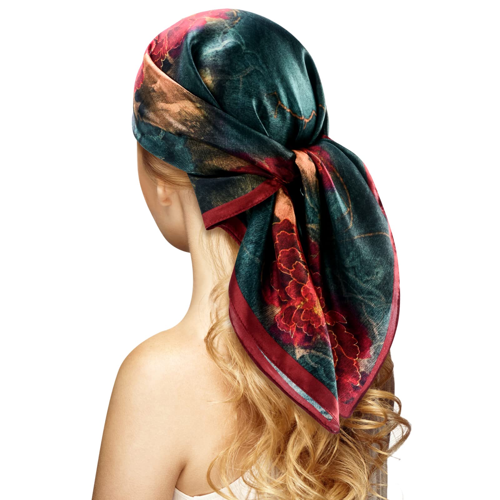 100% Silk Head Scarf For Women - 27 Hair Scarves Satin Head Scarf Bandanas Square Silk Hair Night Sleeping With Gift Packed (F
