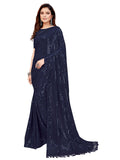 Pratham Blue Womens Sequins Georgette Fancy Saree With Blouse Piece (PB-235_Blue)