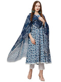 Gosriki Women'S Cotton Blend Anarkali Printed Kurta With Pant & Dupatta (Yutika Blue-Nw-Gs_M_Blue_Medium),Blue,,B0CFFFST9Z