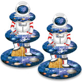 NatNarr 2 Pack Space Astronaut Cupcake Stand Space Themed Party Decorations 3 Tier Cupcake Holder Outer Space Party Decorations 