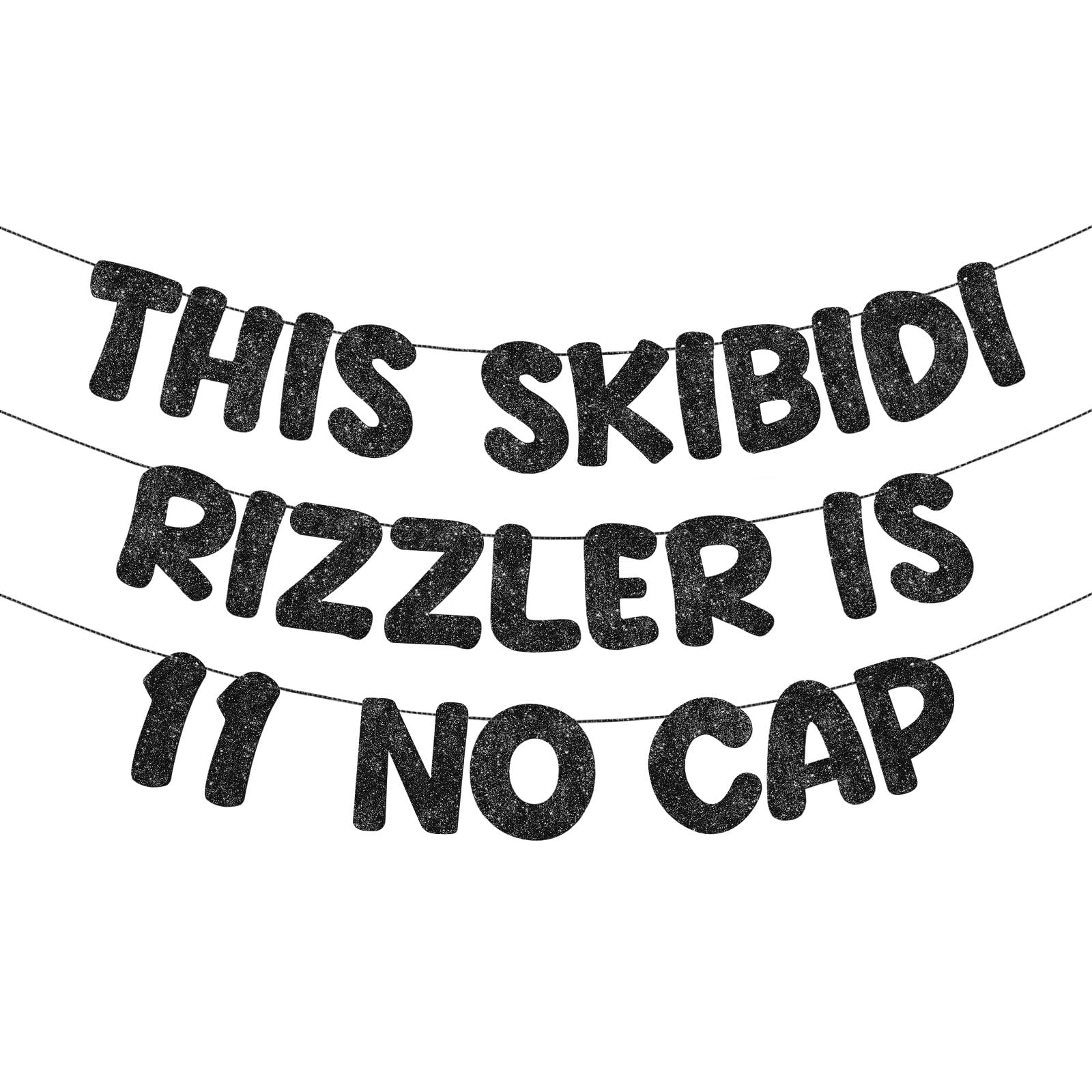 Fulmoon Pre Strung This Skibidi Rizzler Is 11 No Cap Glitter Banner 11th Birthday Party Decorations, Funny Birthday Sign, Party 