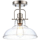 Zlepmlla Modern Flush Mount Ceiling Light Fixture, < Bulb NOT Included> Brushed Nickel Finished with Clear Glass Shade, Farmhous