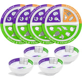 Tioncy 8 Pcs Bariatric Portion Control Set with 4 Bariatric Plates 4 Portion Control Bowls for Adults Diet Balanced Eating Weigh