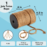 100 Feet Nautical Rope for Crafts, 6mm Thick Jute Twine (Brown)