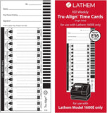 Lathem TruAlign E16 Time Cards for 1600E, Weekly, 1Sided, 4 x 9, White, Box of 100, (E16100)